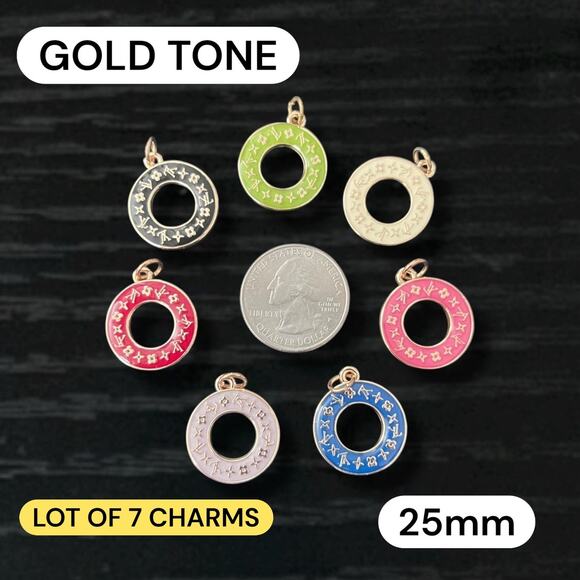 Lot Of 7 Designer Zipper Pull Button Charms 25mm - Picture 1 of 2